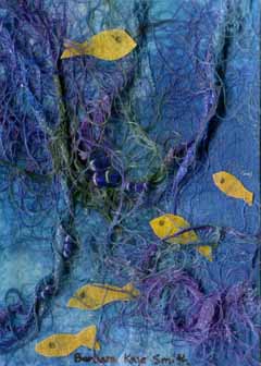 "Little Fish" by Barbara Kaye Smith, Sparta WI - Fabric and beads, SOLD